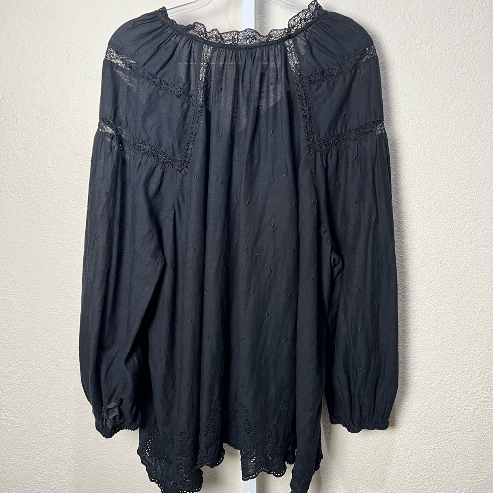 Old Navy Black Lace Trim Poet Blouse 3X Whimsigoth Dark Romantic Peasant - Picture 7 of 9